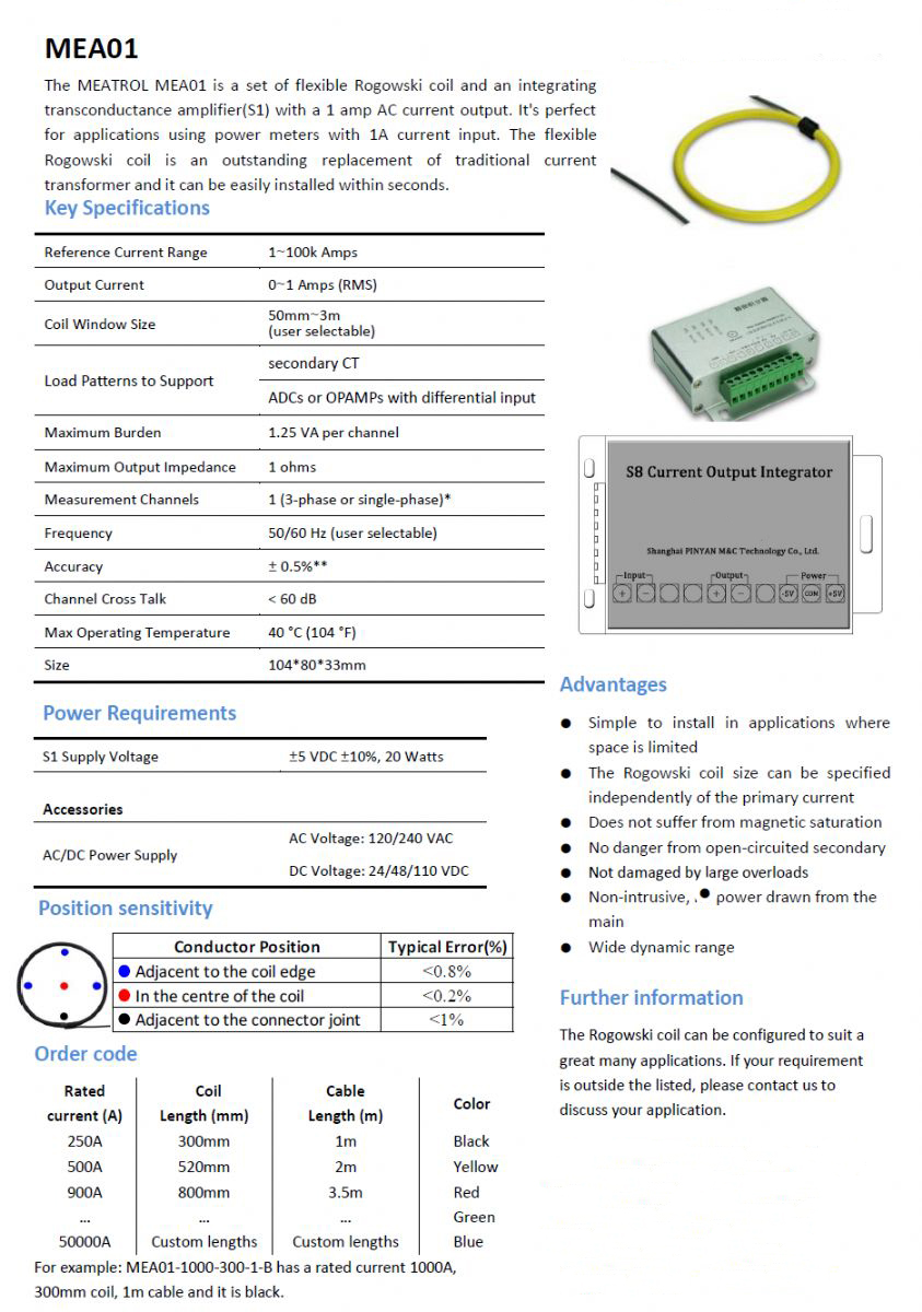 1A output Flexible Rogowski Coils Current transformer